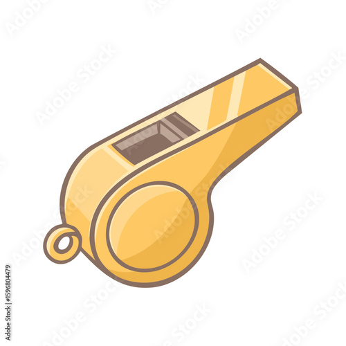 Cartoon Golden Whistle Icon, Sports Equipment, Referee Signaler, Toy Object with Ring for Necklace Chain