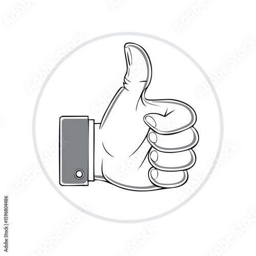 Hand gesture icon thumbs up vector illustration in circle outline drawing