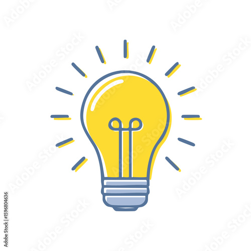 Cartoon Light Bulb Radiating Glowing Rays Concept, Idea Illustration