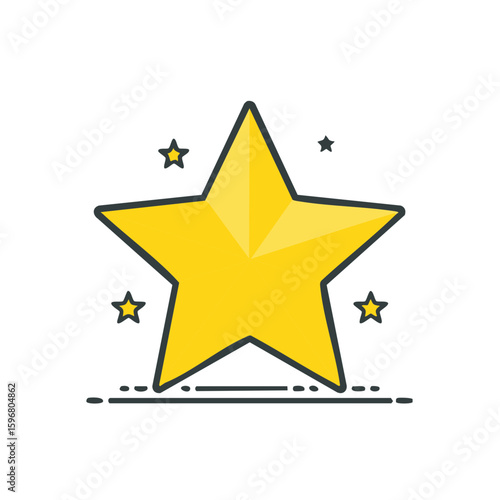 Golden Star Icon Surrounded by Small Stars, Achievement Symbol or Reward