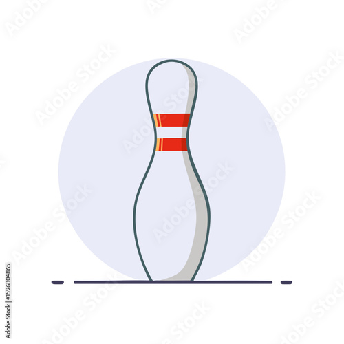 Single bowling pin with red stripes, standing upright on a light purple surface, bowling equipment illustration