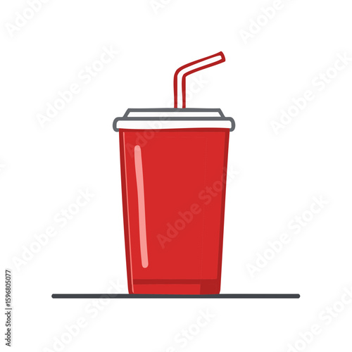 Red Soda Cup with Straw Refreshing Beverage Simple Graphic Design Fast Food Drink