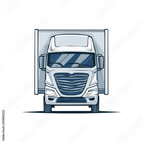 Front View of a Delivery Truck with a Trailer Box for Cargo Transportation