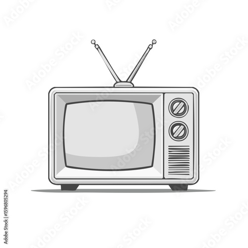 Old Television Set with Antennae Vintage Television Drawing Design