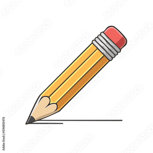 Illustration of Classic Wooden Pencil Drawing Line with Eraser Tip
