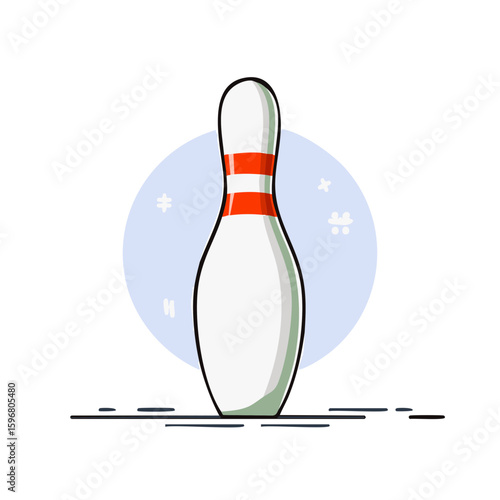 Cartoon Bowling Pin Illustration with Stripes, Line Art Style