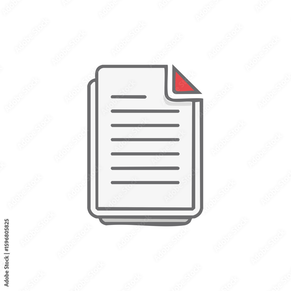 Stack of white documents with red corner pages filled with written lines and thick outline vector illustration paperwork Stack of white documents with red corner pages filled with written lines and thick outline vector illustration paperwork