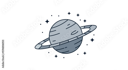 Outlined saturn with surrounding stars in minimalist design