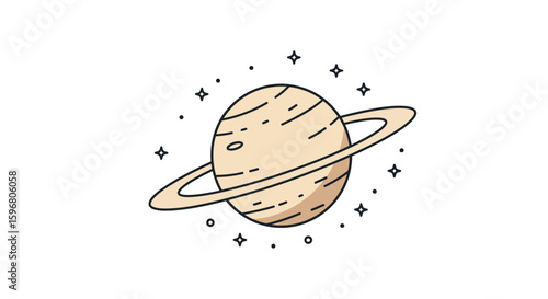 Planet with rings and stars in simplistic style