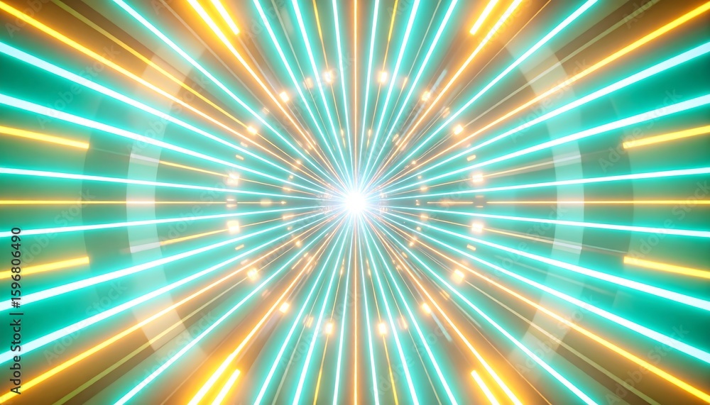 Fototapeta premium Neon lines radiate from center, creating a tunnel effect