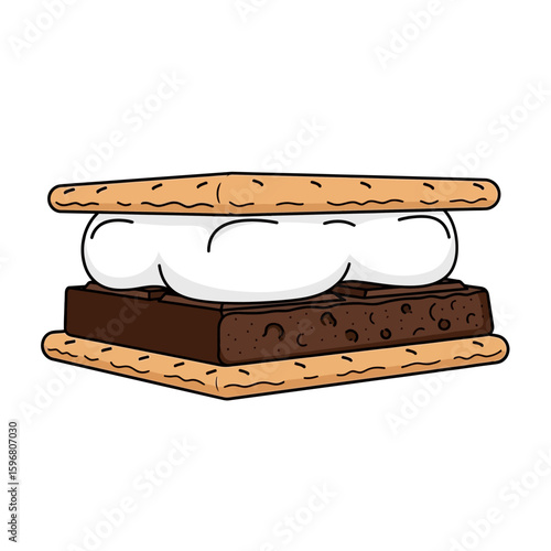 Sweet Campfire Treat: A delightful illustration of a classic s'more, featuring a perfectly toasted marshmallow and a rich chocolate bar nestled between crispy graham crackers.