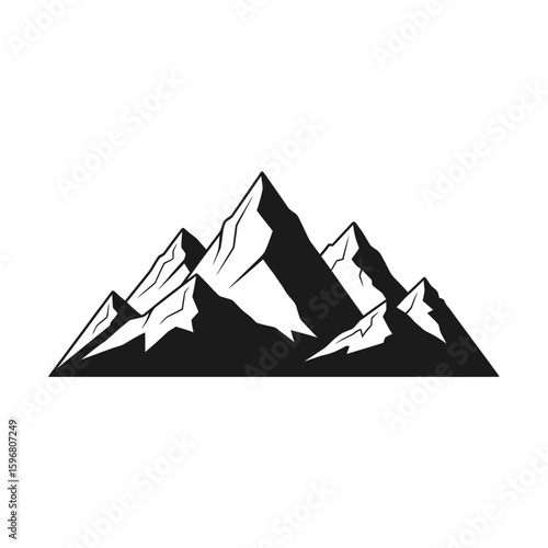 Majestic Mountain Silhouette: A stark black and white depiction of towering mountain peaks, evoking a sense of grandeur and the enduring spirit of exploration. 
