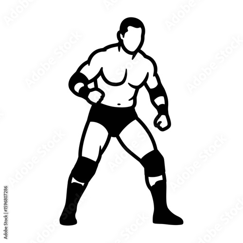 Powerful Pose: A stoic wrestler in a bold and dynamic pose, embodying strength, determination, and the spirit of competition, prepared for the ultimate showdown.
