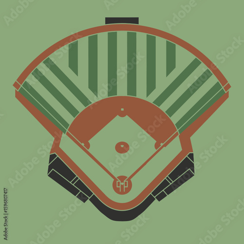 Baseball Field Illustration: An overhead illustration of a baseball field, showcasing the diamond and the surrounding infrastructure of a quintessential baseball stadium.