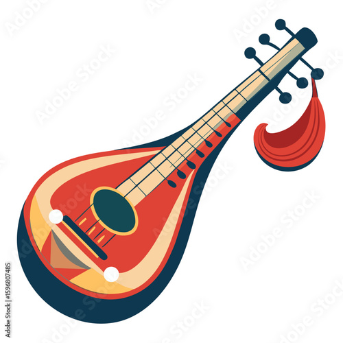 Pipa musical instrument with vibrant colors in a detailed flat design