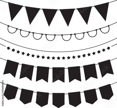 Black party banners and star garlands bunting celebration