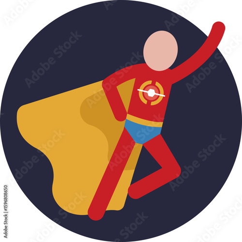 A stylized figure wearing a cape, symbolizing strength and heroism.
