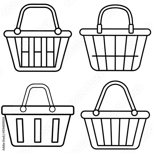 Shopping Basket Coloring Page – Handheld Basket Outline for Kids