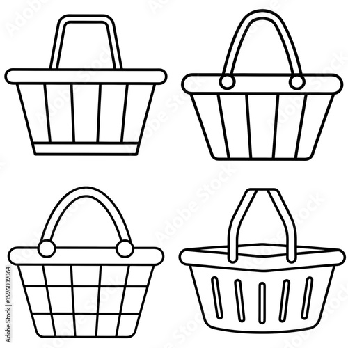 Shopping Basket Coloring Page – Handheld Basket Outline for Kids