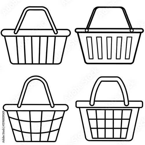 Shopping Basket Coloring Page – Handheld Basket Outline for Kids