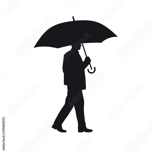 Silhouette Under Shelter: A solitary figure strides forward confidently, shielded beneath the graceful arc of an umbrella, embodying resilience against the elements.