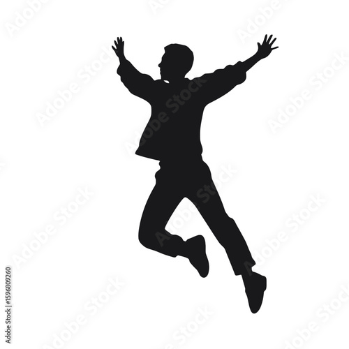 Silhouette of Joyful Leap: A bold silhouette captures the essence of pure joy and unbridled enthusiasm, with arms outstretched in a dynamic leap. The simple contrast amplifies the emotion of freedom.