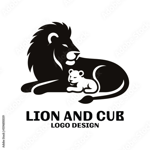 Sticker Lion And Cub Vector Logo Design
