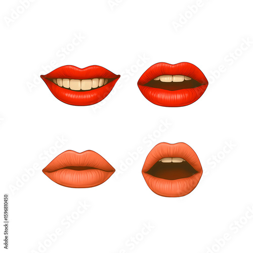red lips set  vector illustration png 