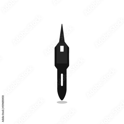 Silhouette of a black soldering iron tip, standing upright, against a white background, casting a small shadow.