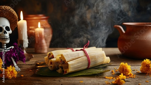 Fototapeta Naklejka Na Ścianę i Meble -  Celebrating dia de los muertos with traditional mexican tamales