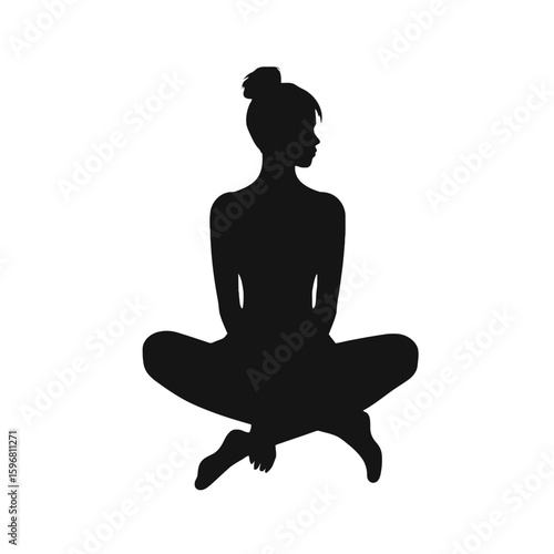 Silhouette of a woman sitting cross-legged in a relaxed pose, looking to the side with a bun hairstyle.