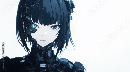 Cyberpunk anime girl with mechanical enhancements.