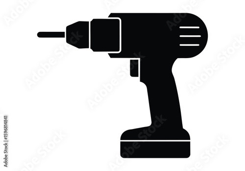Vector art of a black silhouette of a cordless power drill, a versatile tool