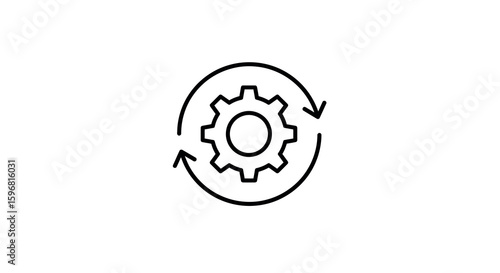 Linear gear with refresh arrows symbolizing continuous process and development