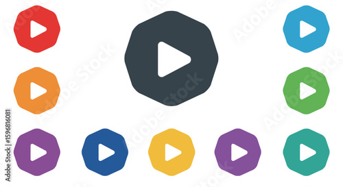 Colorful geometric play button icons set in modern flat style