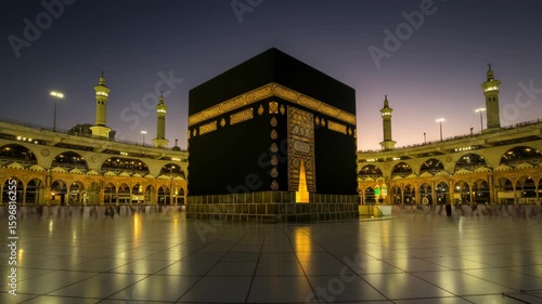 Majestic Kaaba Time-Lapse: Captivating Day to Night Transition at the Grand Mosque, Mecca