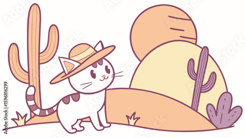 Cute Happy Cat in a Desert sunset world – Sundown Glow palette vector