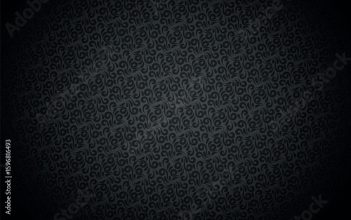 WebElegant black not seamless background in classic floral damask style. Monochromatic luxury pattern for web, cards, invitations, stationery. Inspired by Arabic or Victorian styles