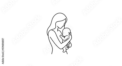 Minimalist line art of mother embracing newborn baby