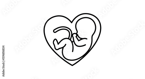 Minimalist heart and fetus outline in black and white design