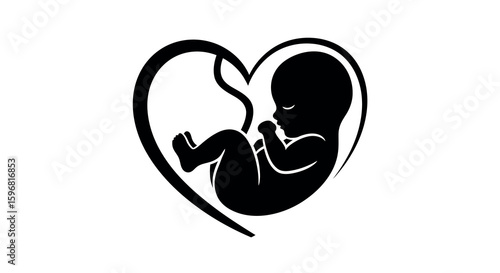 Silhouette of fetus in heart shape symbolizing pregnancy and life
