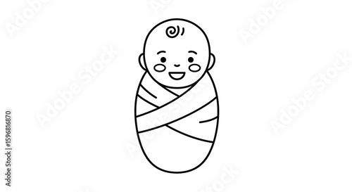Adorable smiling baby outline in swaddle with minimalist design