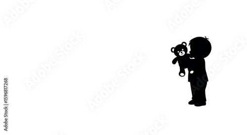 Silhouette of a child holding a teddy bear: heartwarming childhood moment