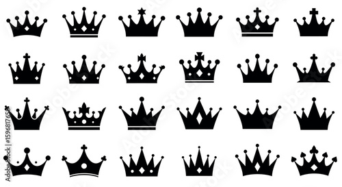 Collection of crown silhouettes on a white background