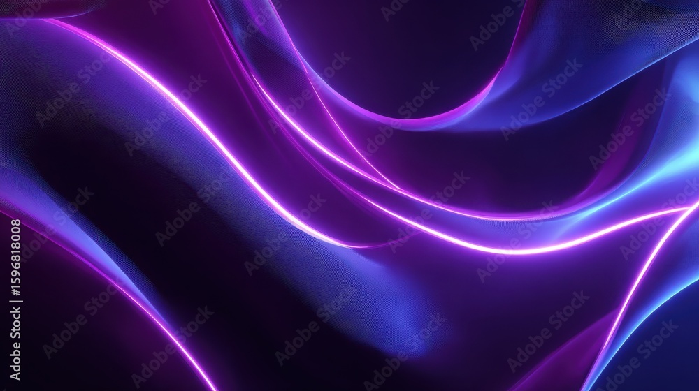 Naklejka premium 3d render abstract background illuminated with violet blue neon light glowing wavy lines curvy shapes futuristic minimal wallpaper