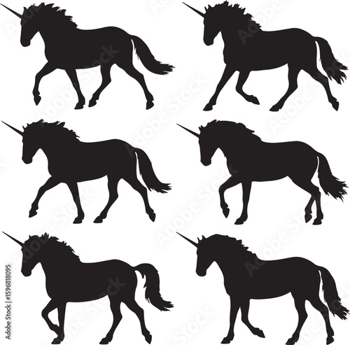Black unicorns prancing horse silhouette