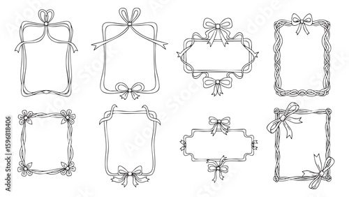 Elegant Hand-Drawn Ribbon Frames Vintage-inspired decorative frames with delicate ribbon bow embellishments
