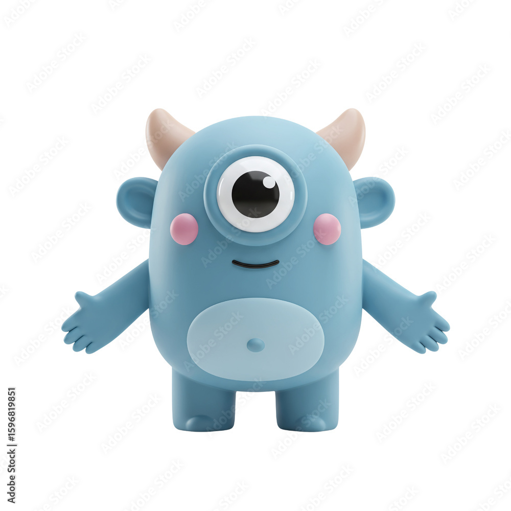 Naklejka premium Cute blue one-eyed monster cartoon character