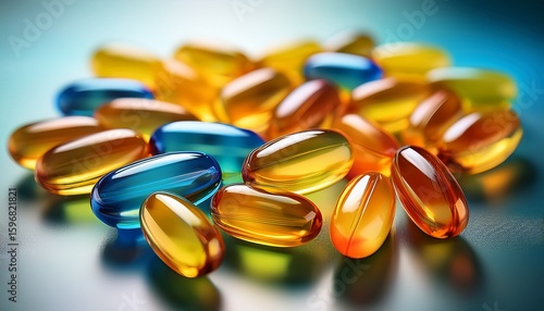 a lot of colorful medication pills capsules tablets softgel supplements fish oil vitamin omega 3