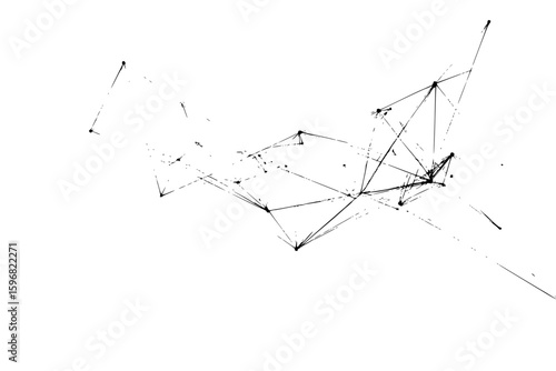 Abstract black and white illustration featuring geometric shapes and textured shading creating depth and form